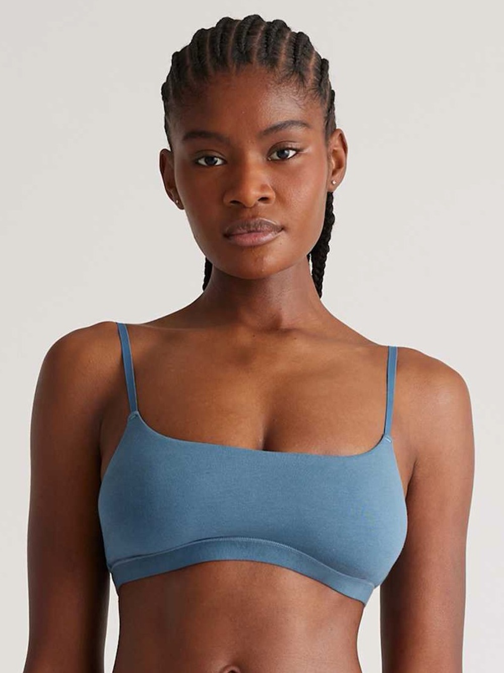 Quince Organic Cotton Scoop Bralette (2-pack) ocean blue NWOT